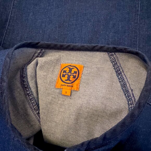 Tory Burch "Pierced Zipper" Denim Shift Dress w/ Pockets | Sz Small | Navy Blue - Picture 8 of 9